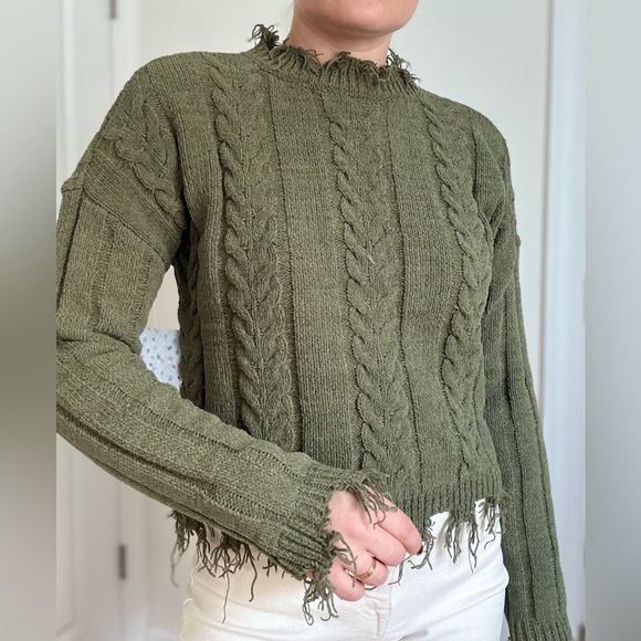 Distressed Cable Knit Chenille Pullover - Picture 4 of 9